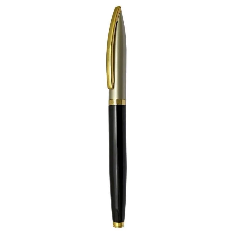 Champagne and black pen with a cap