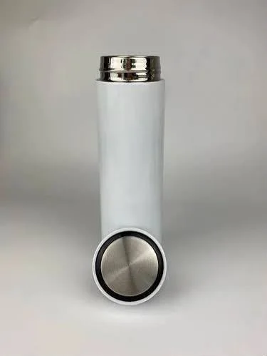 White flask with a steel lid