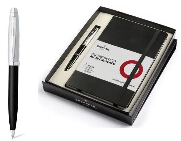 Sheaffer 100 ballpoint with a black ruled medium notebook, in a Sheaffer gift box