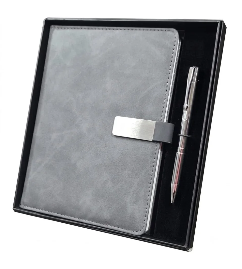 Grey diary and pen gift box