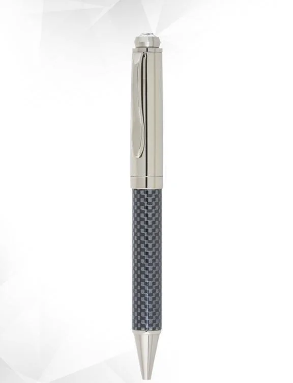 Carbon-fibre pattern ballpoint with a crystal top