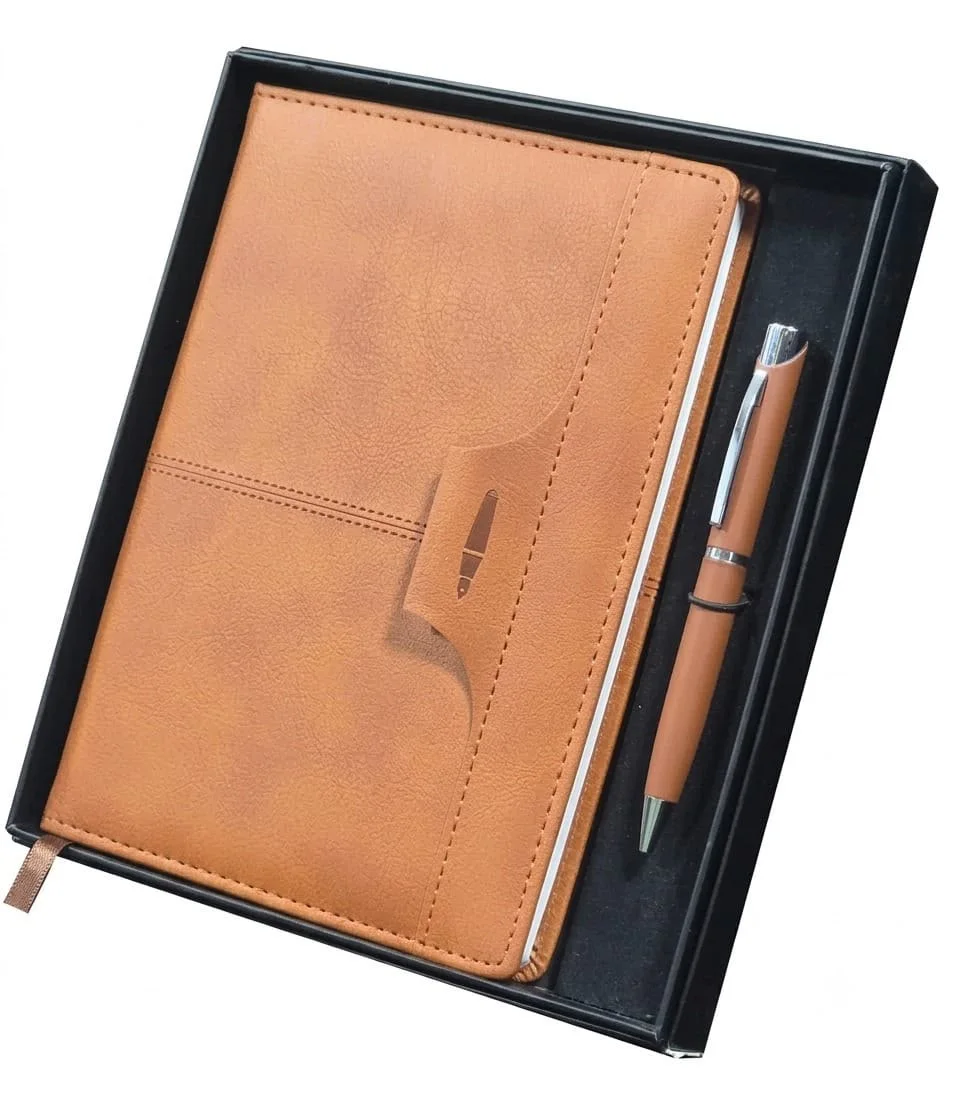 Tan diary and pen gift box