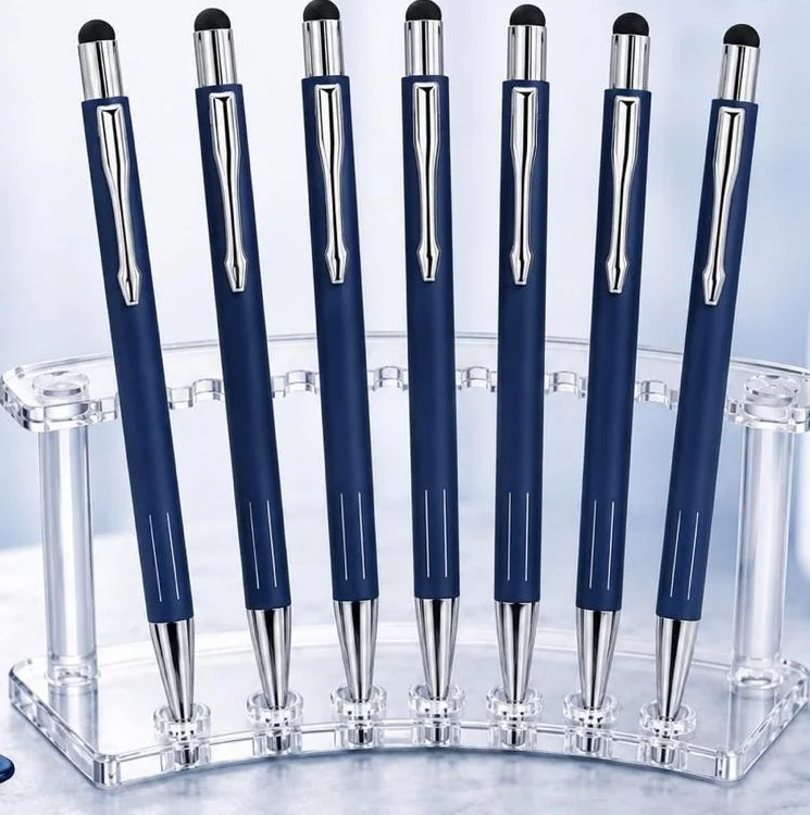 Navy metal ballpoint with a stylus tip