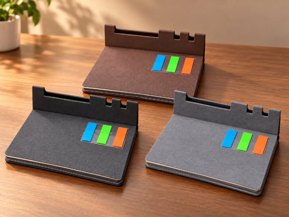 Desk notepad with a phone and pen stand