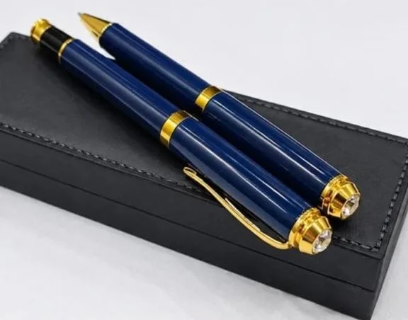 Navy and gold pen pair in a gift box